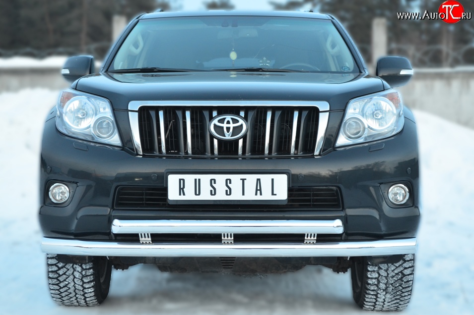 25 499 р. Защита переднего бампера (2 трубыØ76 и 63 мм, нержавейка) SLITKOFF  Toyota Land Cruiser Prado  J150 (2009-2013) дорестайлинг  с доставкой в г. Майкоп