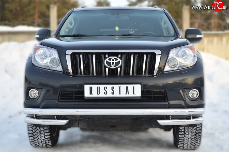 23 949 р. Защита переднего бампера (Ø63 мм с углами, нержавейка) SLITKOFF  Toyota Land Cruiser Prado  J150 (2009-2013) дорестайлинг  с доставкой в г. Майкоп