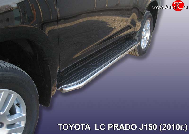 13 399 р. Защита штатных порогов из круглой трубы диаметром 42 мм Slitkoff Toyota Land Cruiser Prado J150 дорестайлинг (2009-2013) (Цвет: нержавеющая полированная сталь)  с доставкой в г. Майкоп