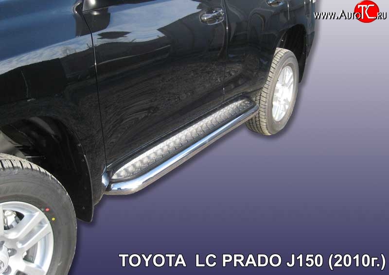 24 399 р. Широкая защита порогов Slitkoff Toyota Land Cruiser Prado J150 дорестайлинг (2009-2013) (Цвет: нержавеющая полированная сталь)  с доставкой в г. Майкоп