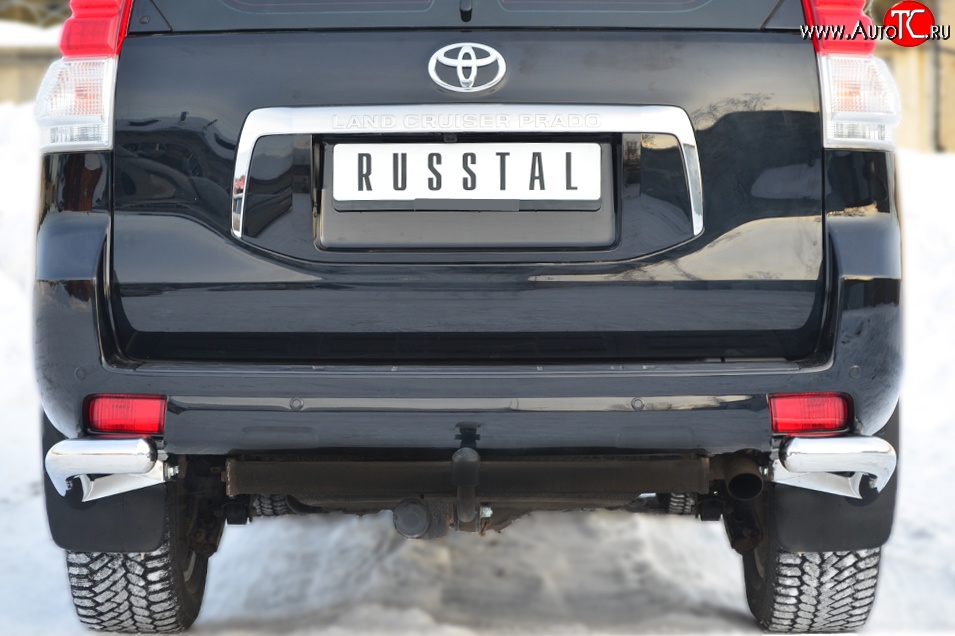 11 999 р. Защита заднего бампера (Ø76 мм уголки, нержавейка) SLITKOFF  Toyota Land Cruiser Prado  J150 (2009-2013) дорестайлинг  с доставкой в г. Майкоп