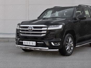 Защита переднего бампера (2 трубы Ø63 с декором, нержавейка, 70TH ANNIVERSARY) SLITKOFF Toyota Land Cruiser  J300 (2021-2025) дорестайлинг