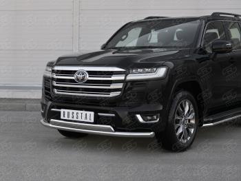 Защита переднего бампера (2 трубы Ø63 и 75х42 мм, нержавейка, 70TH ANNIVERSARY) SLITKOFF Toyota Land Cruiser  J300 (2021-2025) дорестайлинг