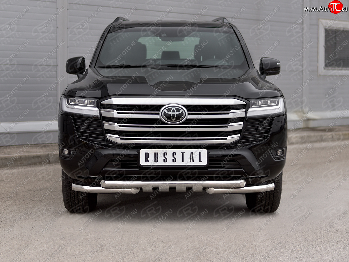35 999 р. Защита переднего бампера (Ø63 мм с клыками, нержавейка) SLITKOFF Toyota Land Cruiser J300 дорестайлинг (2021-2025)  с доставкой в г. Майкоп