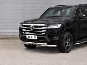 35 999 р. Защита переднего бампера (Ø63 мм с клыками, нержавейка) SLITKOFF Toyota Land Cruiser J300 дорестайлинг (2021-2025)  с доставкой в г. Майкоп. Увеличить фотографию 2