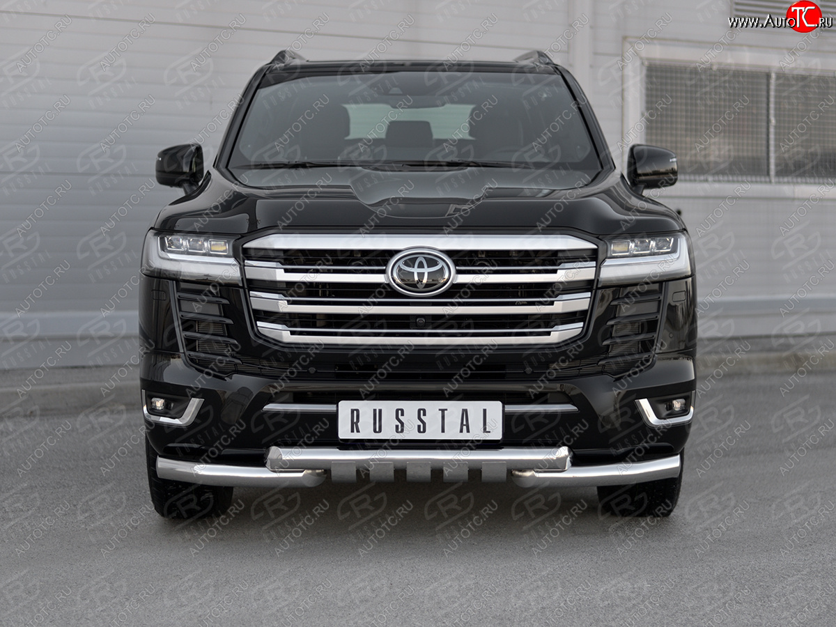 36 749 р. Защита переднего бампера (Ø76 мм с клыками, нержавейка, 70TH ANNIVERSARY) SLITKOFF Toyota Land Cruiser J300 дорестайлинг (2021-2025)  с доставкой в г. Майкоп