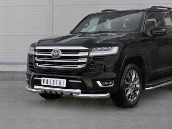 36 749 р. Защита переднего бампера (Ø76 мм с клыками, нержавейка, 70TH ANNIVERSARY) SLITKOFF Toyota Land Cruiser J300 дорестайлинг (2021-2025)  с доставкой в г. Майкоп. Увеличить фотографию 2