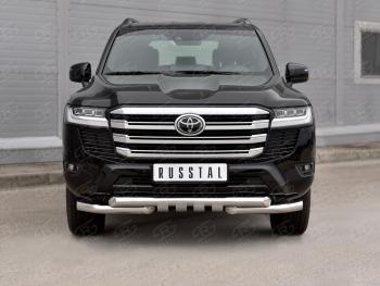 Защита переднего бампера (Ø76 мм с клыками, нержавейка) SLITKOFF Toyota Land Cruiser  J300 (2021-2025) дорестайлинг (полированная нержавейка)