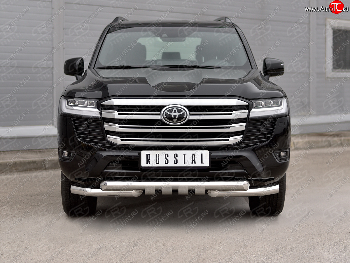 38 949 р. Защита переднего бампера (Ø76 мм с клыками, нержавейка) SLITKOFF  Toyota Land Cruiser  J300 (2021-2025) дорестайлинг (полированная нержавейка)  с доставкой в г. Майкоп