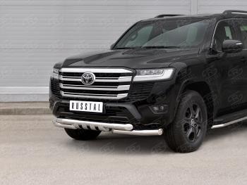 38 949 р. Защита переднего бампера (Ø76 мм с клыками, нержавейка) SLITKOFF  Toyota Land Cruiser  J300 (2021-2025) дорестайлинг (полированная нержавейка)  с доставкой в г. Майкоп. Увеличить фотографию 2