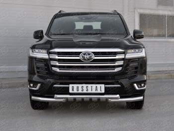 31 549 р. Защита переднего бампера (Ø63 мм с клыками, нержавейка, 70TH ANNIVERSARY) SLITKOFF Toyota Land Cruiser J300 дорестайлинг (2021-2025)  с доставкой в г. Майкоп. Увеличить фотографию 2