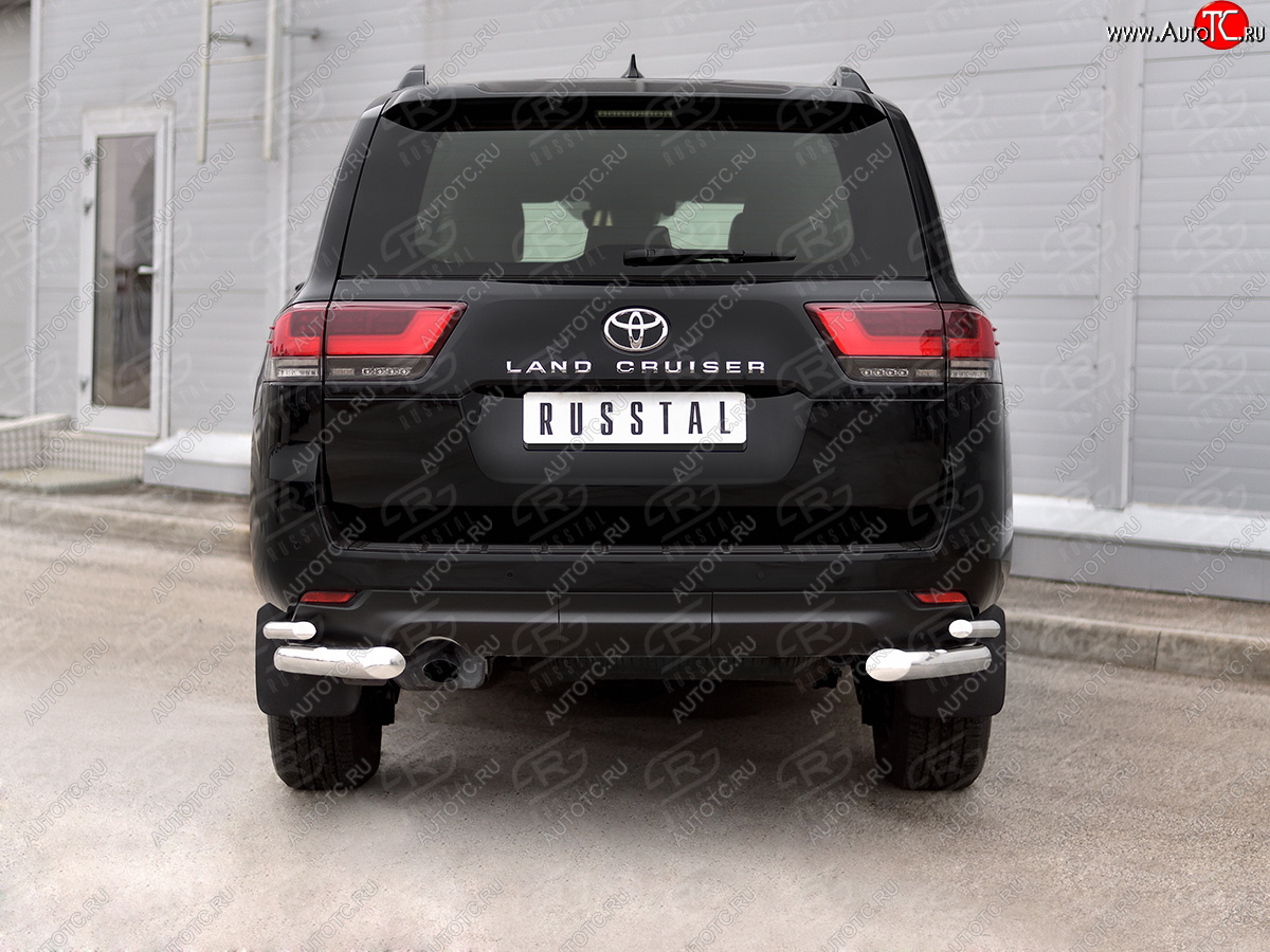 24 599 р. Защита заднего бампера (2 трубы, Ø76 и 42 мм, нержавейка)  Toyota Land Cruiser  J300 (2021-2025) дорестайлинг (полированная нержавейка)  с доставкой в г. Майкоп