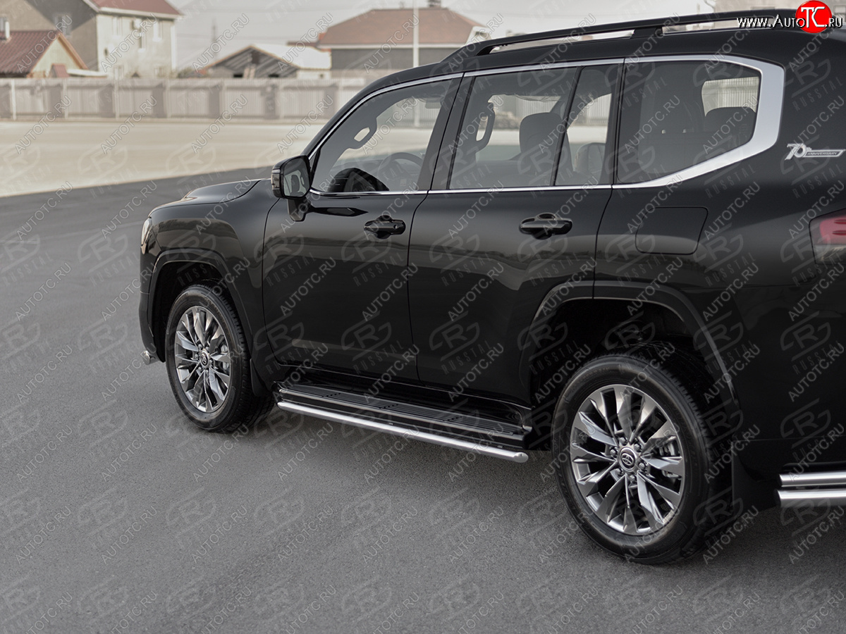 14 999 р. Защита порогов (Ø42 мм, 70TH ANNIVERSARY) SLITKOFF  Toyota Land Cruiser  J300 (2021-2025) дорестайлинг (полированная нержавейка)  с доставкой в г. Майкоп