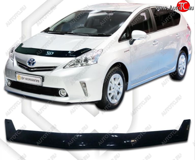 1 999 р. Дефлектор капота CA-Plastiс  Toyota Prius  Alfa лифтбек (2011-2015) рестайлинг (Classic черный, Без надписи)  с доставкой в г. Майкоп