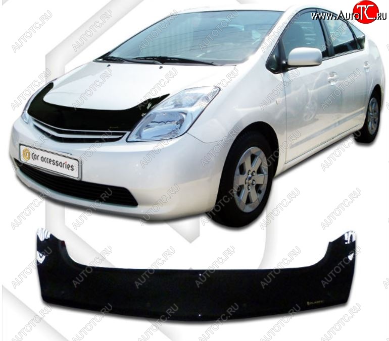 2 599 р. Дефлектор капота (левый руль) CA-Plastiс exclusive  Toyota Prius  XW20 (2003-2011) дорестайлинг, рестайлинг (серия Classic черный, Без надписи)  с доставкой в г. Майкоп