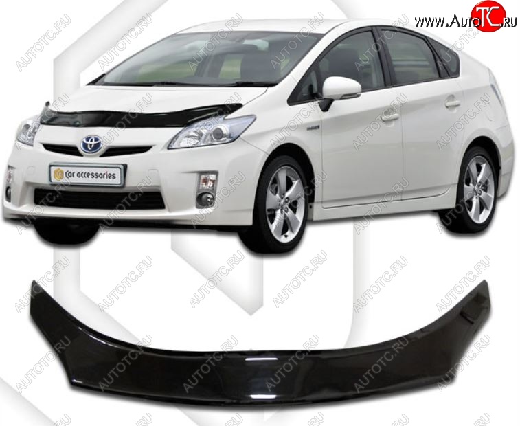 2 399 р. Дефлектор капота CA-Plastiс exclusive  Toyota Prius  XW30 (2009-2011) дорестайлинг (Classic черный, Без надписи)  с доставкой в г. Майкоп