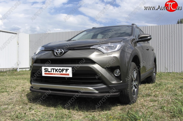 7 499 р. Защита переднего бампер Slitkoff Toyota RAV4 XA40 5 дв. рестайлинг (2015-2019) (Цвет: серебристый)  с доставкой в г. Майкоп