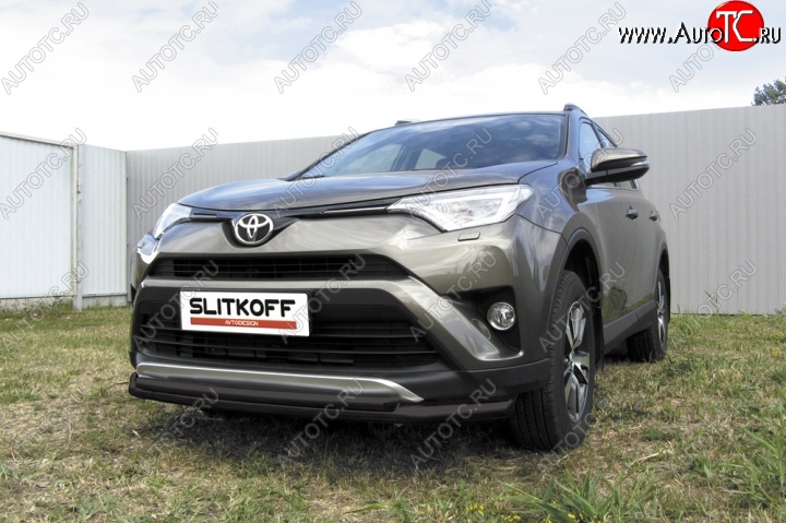 9 599 р. Защита переднего бампер Slitkoff  Toyota RAV4  XA40 (2015-2019) 5 дв. рестайлинг (Цвет: серебристый)  с доставкой в г. Майкоп