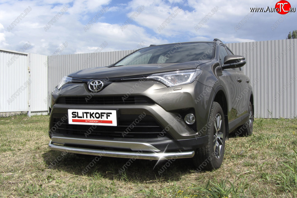 10 749 р. Защита переднего бампера Slitkoff (Ø57 мм)  Toyota RAV4  XA40 (2015-2019) 5 дв. рестайлинг (Нержавейка полированная)  с доставкой в г. Майкоп
