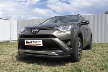 10 749 р. Защита переднего бампера Slitkoff (Ø57 мм)  Toyota RAV4  XA40 (2015-2019) 5 дв. рестайлинг (Нержавейка полированная)  с доставкой в г. Майкоп. Увеличить фотографию 2