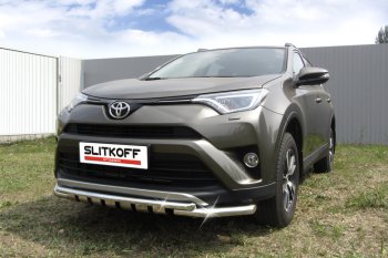 Защита переднего бампера Slitkoff (Ø57 и 42 мм, с декоративными элементами) Toyota RAV4  XA40 (2015-2019) 5 дв. рестайлинг (Нержавейка)