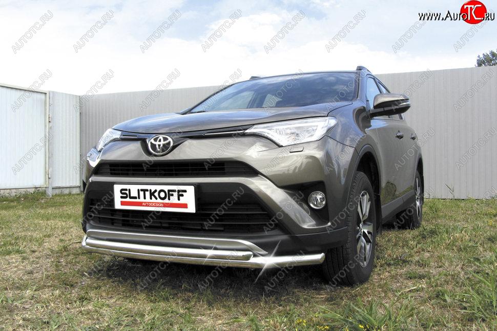 13 699 р. Защита переднего бампера Slitkoff (Ø57 и 42 мм)  Toyota RAV4  XA40 (2015-2019) 5 дв. рестайлинг (Нержавейка полированная)  с доставкой в г. Майкоп