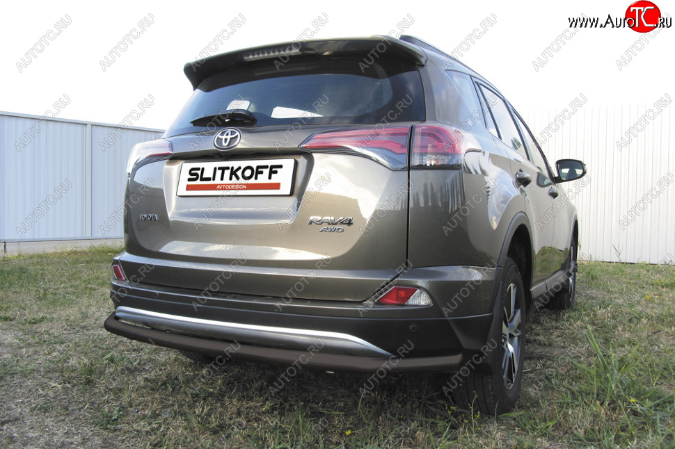 8 199 р. Защита заднего бампера Slitkoff (Ø57 мм, длинная)  Toyota RAV4  XA40 (2015-2019) 5 дв. рестайлинг (Сталь с полимерным покрытием в цвет: черный)  с доставкой в г. Майкоп