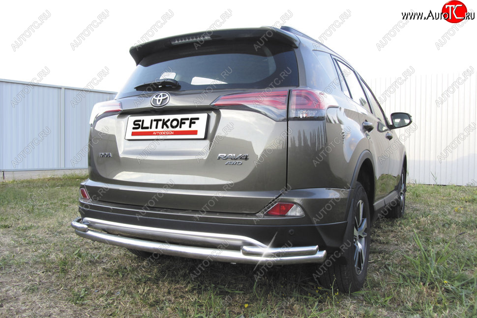 13 699 р. Защита заднего бампера Slitkoff (Ø57 и 42 мм, длинная)  Toyota RAV4  XA40 (2015-2019) 5 дв. рестайлинг (Нержавейка полированная)  с доставкой в г. Майкоп