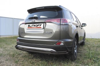 13 699 р. Защита заднего бампера Slitkoff (Ø57 и 42 мм, длинная)  Toyota RAV4  XA40 (2015-2019) 5 дв. рестайлинг (Нержавейка полированная)  с доставкой в г. Майкоп. Увеличить фотографию 2