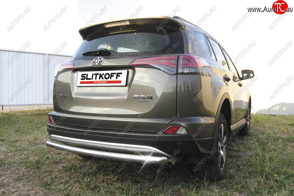 8 999 р. Защита заднего бампера Slitkoff (Ø57 мм, радиусная)  Toyota RAV4  XA40 (2015-2019) 5 дв. рестайлинг (Нержавейка полированная)  с доставкой в г. Майкоп