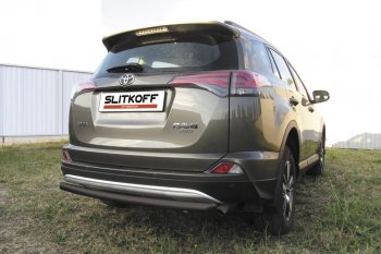 8 999 р. Защита заднего бампера Slitkoff (Ø57 мм, радиусная)  Toyota RAV4  XA40 (2015-2019) 5 дв. рестайлинг (Нержавейка полированная)  с доставкой в г. Майкоп. Увеличить фотографию 2