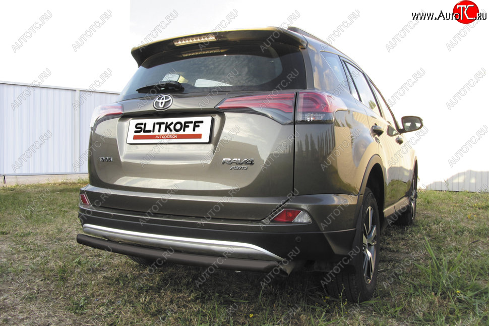 6 399 р. Защита заднего бампера Slitkoff (Ø57 мм, радиусная)  Toyota RAV4  XA40 (2015-2019) 5 дв. рестайлинг (Сталь с полимерным покрытием в цвет: черный)  с доставкой в г. Майкоп