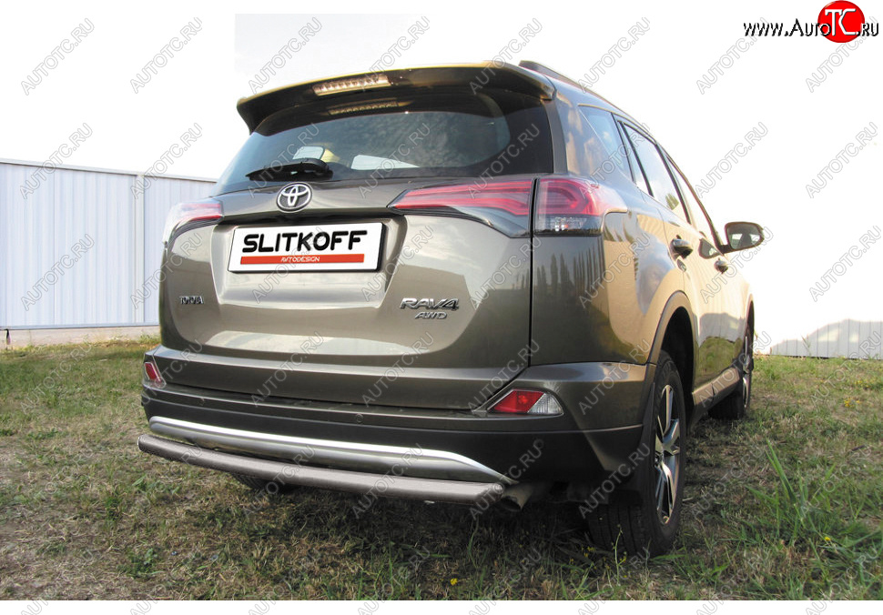 6 399 р. Защита заднего бампера Slitkoff (Ø57 мм, радиусная)  Toyota RAV4  XA40 (2015-2019) 5 дв. рестайлинг (Сталь с полимерным покрытием в цвет: серебристый)  с доставкой в г. Майкоп