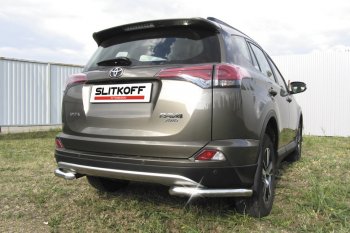 8 849 р. Защита заднего бампера Slitkoff (Ø57 мм, уголки)  Toyota RAV4  XA40 (2015-2019) 5 дв. рестайлинг (Нержавейка полированная)  с доставкой в г. Майкоп. Увеличить фотографию 2