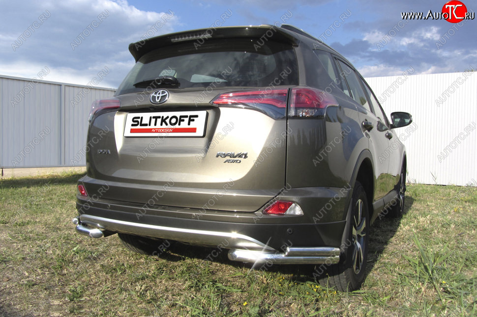 9 799 р. Защита заднего бампера Slitkoff (d57 и 42 мм, уголки)  Toyota RAV4  XA40 (2015-2019) 5 дв. рестайлинг (Нержавейка полированная)  с доставкой в г. Майкоп
