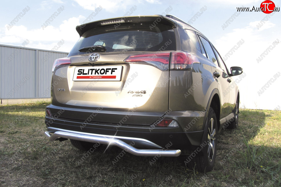 10 999 р. Защита заднего бампера Slitkoff (Ø57 мм, волна)  Toyota RAV4  XA40 (2015-2019) 5 дв. рестайлинг (Нержавейка полированная)  с доставкой в г. Майкоп