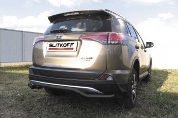 10 999 р. Защита заднего бампера Slitkoff (Ø57 мм, волна)  Toyota RAV4  XA40 (2015-2019) 5 дв. рестайлинг (Нержавейка полированная)  с доставкой в г. Майкоп. Увеличить фотографию 2