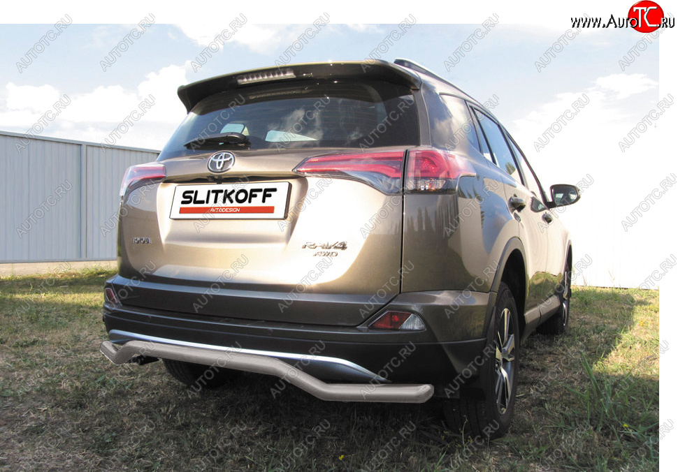 7 749 р. Защита заднего бампера Slitkoff (Ø57 мм, волна)  Toyota RAV4  XA40 (2015-2019) 5 дв. рестайлинг (Сталь с полимерным покрытием в цвет: серебристый)  с доставкой в г. Майкоп