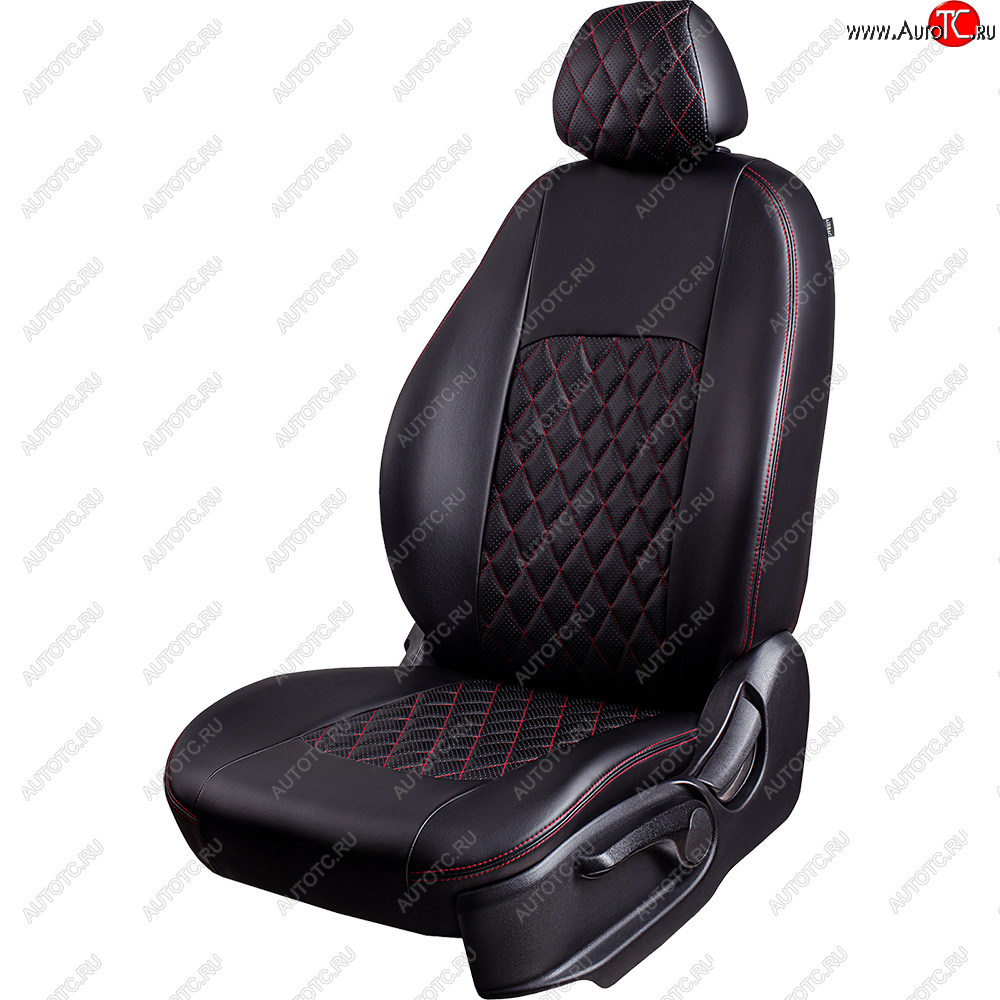 9 449 р. Чехлы для сидений Lord Autofashion Турин Ромб (экокожа) Toyota RAV4 XA40 5 дв. дорестайлинг (2012-2015) (Черный, вставка черная, строчка красная)  с доставкой в г. Майкоп