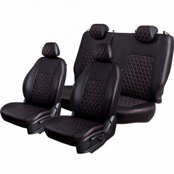 9 449 р. Чехлы для сидений Lord Autofashion Турин Ромб (экокожа) Toyota RAV4 XA40 5 дв. дорестайлинг (2012-2015) (Черный, вставка черная, строчка красная)  с доставкой в г. Майкоп. Увеличить фотографию 2