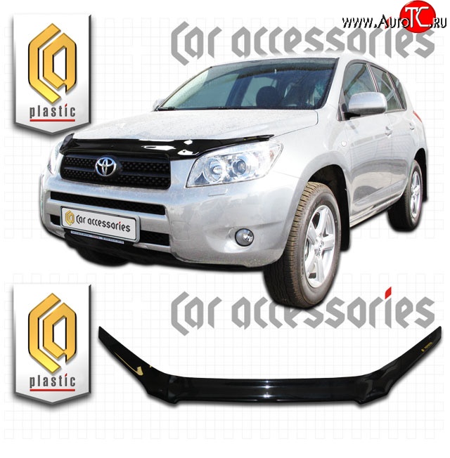 2 199 р. Дефлектор капота CA Plastic exclusive  Toyota RAV4  XA305 (2005-2009) 5 дв. дорестайлинг (Classic черный, Без надписи)  с доставкой в г. Майкоп
