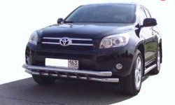 Двойная защита переднего бампера d63.5 мм с пластинами Металл Дизайн Toyota RAV4  XA305 (2005-2009) 5 дв. дорестайлинг (полированная нержавейка)