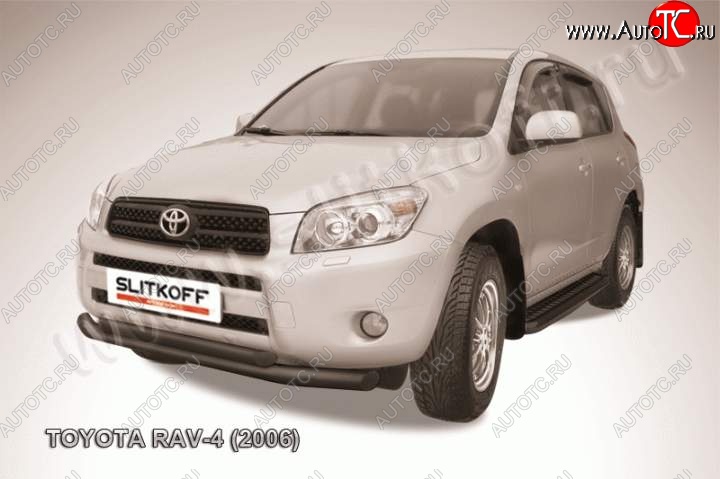 9 999 р. Защита переднего бампер Slitkoff  Toyota RAV4  XA305 (2005-2009) 5 дв. дорестайлинг (Цвет: серебристый)  с доставкой в г. Майкоп