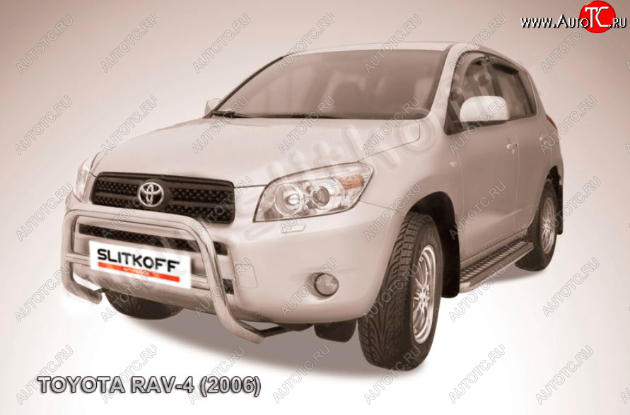 21 999 р. Защита переднего бампера Slitkoff (Ø57 мм, низкая)  Toyota RAV4  XA305 (2005-2009) 5 дв. дорестайлинг (Нержавейка полированная)  с доставкой в г. Майкоп