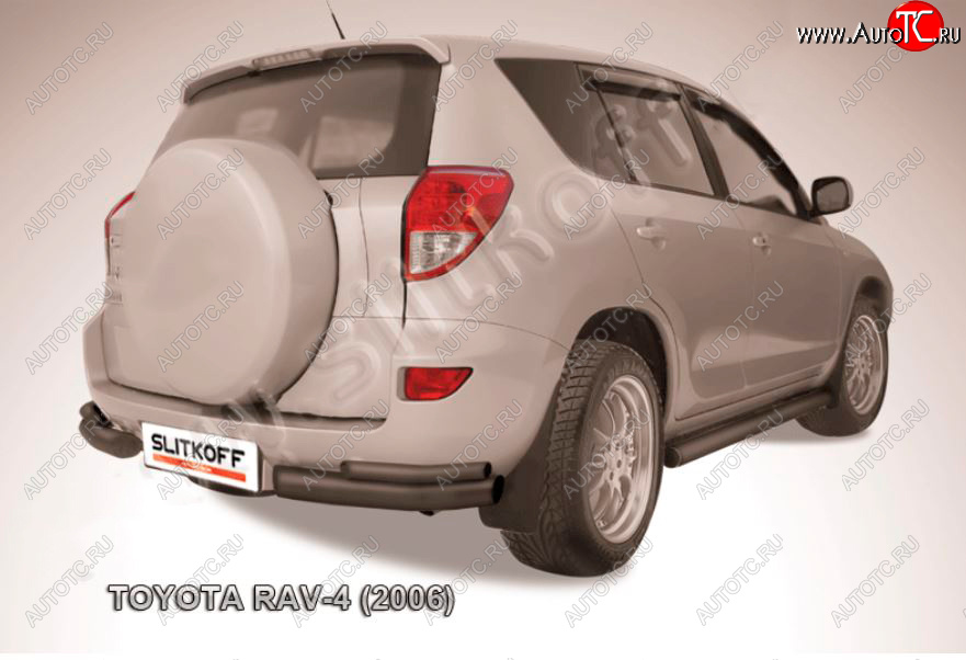 5 749 р. Защита заднего бампера Slitkoff (d57 мм, уголки)  Toyota RAV4  XA305 (2005-2009) 5 дв. дорестайлинг (Сталь с полимерным покрытием в цвет: черный)  с доставкой в г. Майкоп