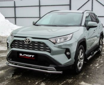 10 749 р. Защита переднего бампера Slitkoff (Ø57 мм)  Toyota RAV4  XA50 (2018-2025) 5 дв. дорестайлинг (Нержавейка)  с доставкой в г. Майкоп. Увеличить фотографию 2