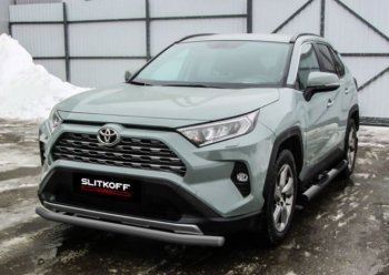 Защита переднего бампера Slitkoff (Ø57 мм) Toyota RAV4  XA50 (2018-2025) 5 дв. дорестайлинг (Сталь с полимерным покрытием в цвет: серебристый)