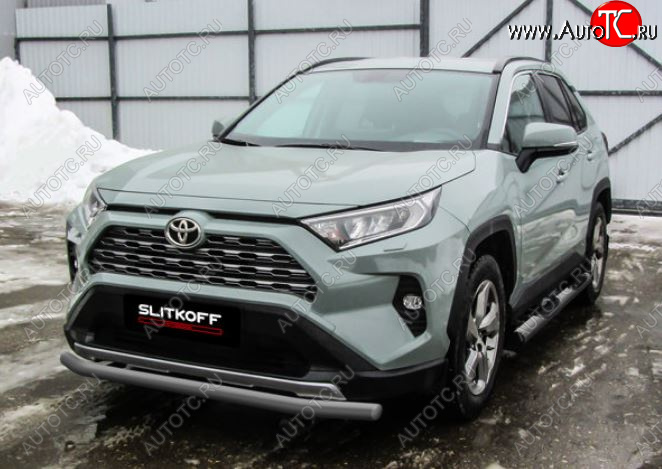 7 499 р. Защита переднего бампера Slitkoff (Ø57 мм)  Toyota RAV4  XA50 (2018-2025) 5 дв. дорестайлинг (Сталь с полимерным покрытием в цвет: серебристый)  с доставкой в г. Майкоп