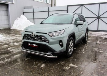 Защита переднего бампера Slitkoff (Ø57 и 42 мм) Toyota RAV4  XA50 (2018-2025) 5 дв. дорестайлинг (Нержавейка)