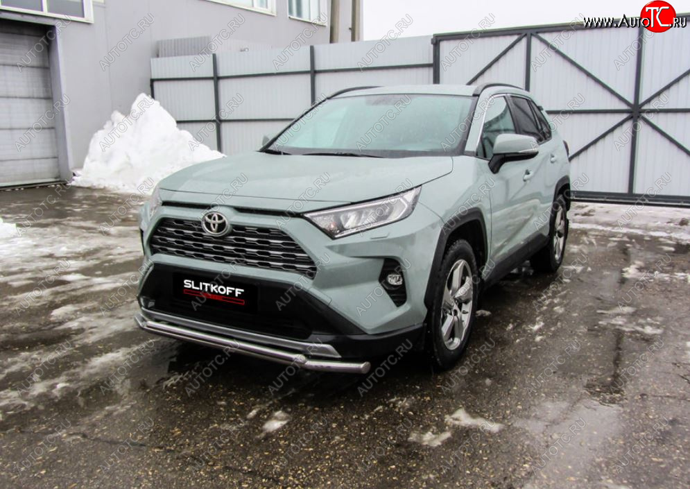13 699 р. Защита переднего бампера Slitkoff (Ø57 и 42 мм)  Toyota RAV4  XA50 (2018-2025) 5 дв. дорестайлинг (Нержавейка)  с доставкой в г. Майкоп